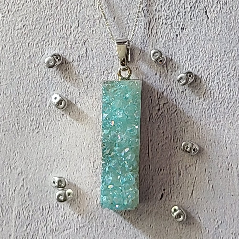 Rocky Blue Agate Quartz Rock on a Silver Chain
